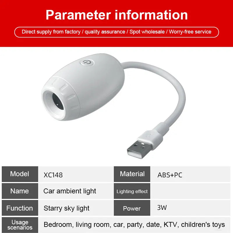White Car USB Ambient Light Large Range Projection Romantic Atmosphere Multiple Scenes Adjustable Focus Distance 2026 New
