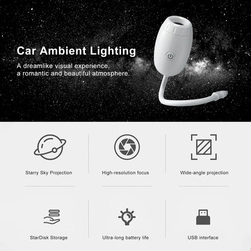 White Car USB Ambient Light Large Range Projection Romantic Atmosphere Multiple Scenes Adjustable Focus Distance 2026 New